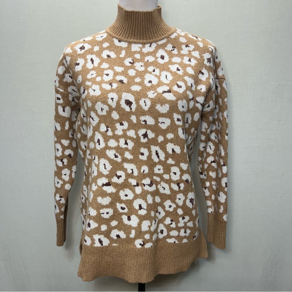 LOFT Tan and White Leopard Print Turtleneck Sweater MP